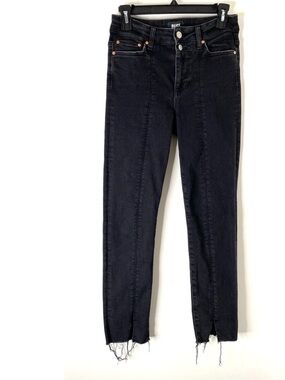 Paige Black Cindy Jeans High Waist Distressed Raw Hem Front Split Stretch Denim